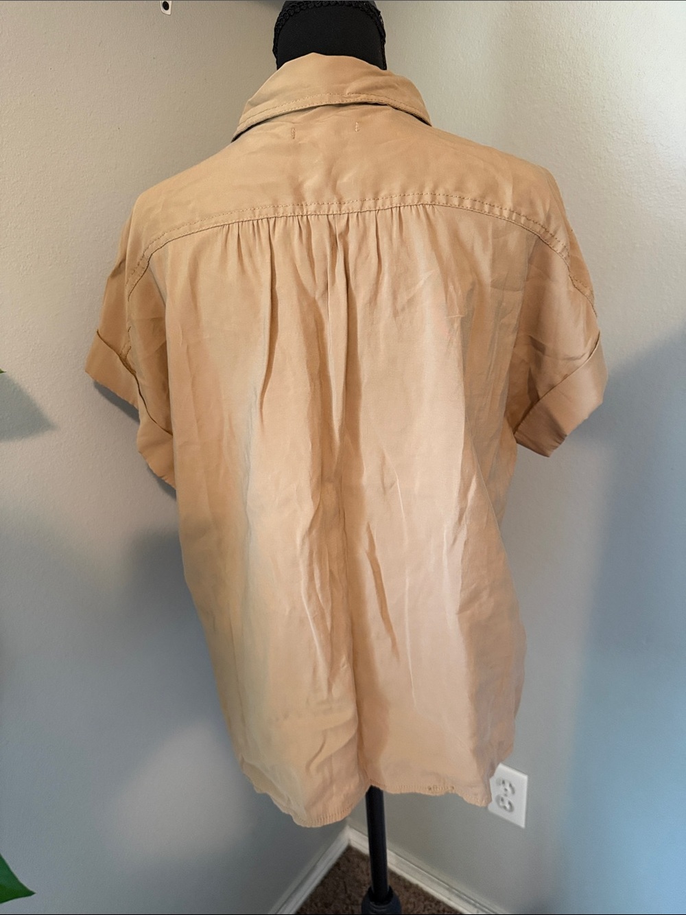 Max Studio Beige Short-Sleeve Utility Top - Picture 2 of 5